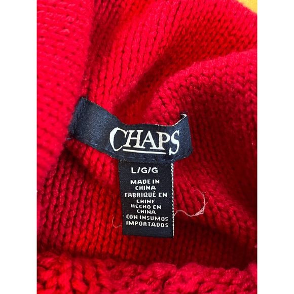 Chaps Sweater XL Red Cable Knit Front High Neck Acrylic Cotton Blend - Picture 3 of 8